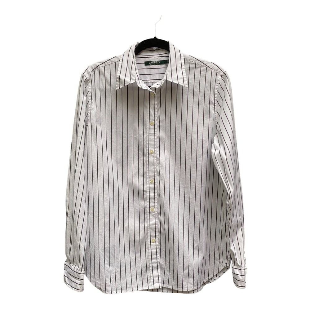 Lauren Ralph Lauren Sz L Preppy Classic White black striped button down shirt